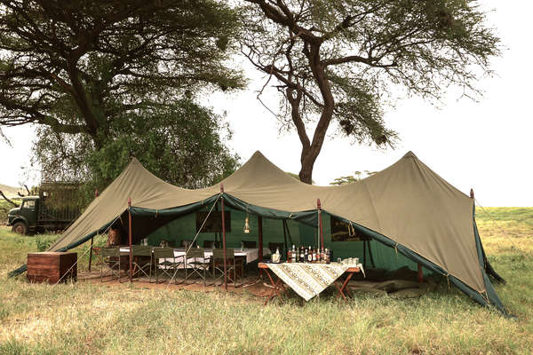 A mess tent ready for lunch in Tanzania