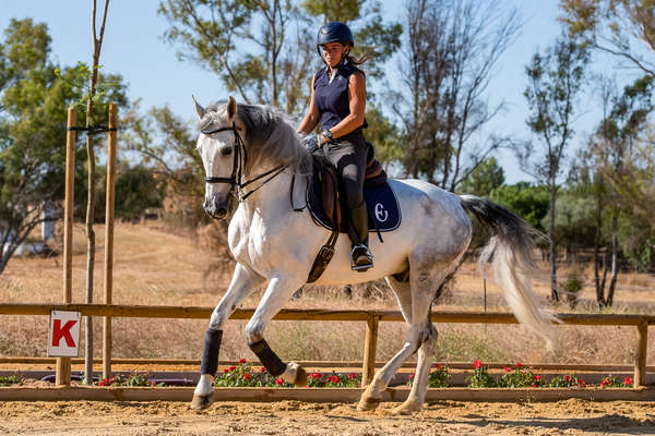 Dressage rider having a lesson during a train and trail holiday