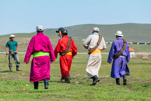 Group of Mongols in traditional habit