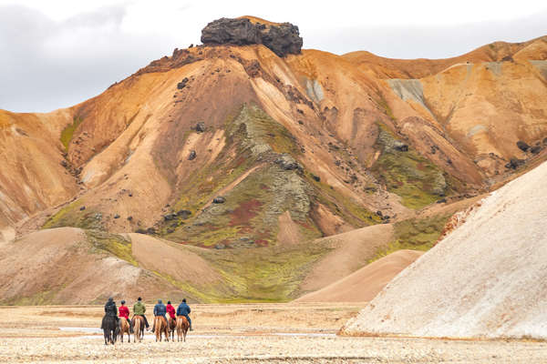 Group of riders on a riding holiday in the Landmannalaugar in Iceland