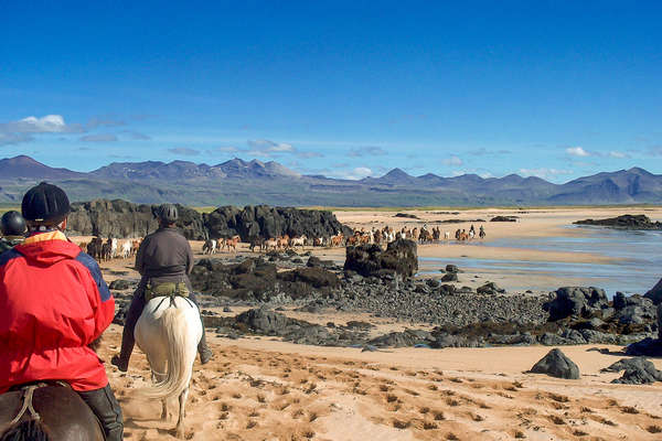 Horseback riders on a horse vacation in Iceland