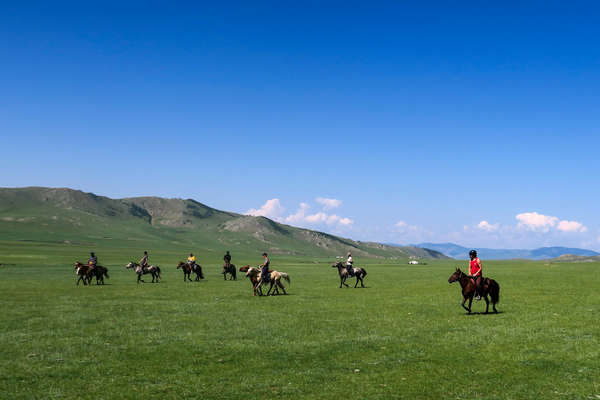 Horseback riders on a riding tour of the Khentii