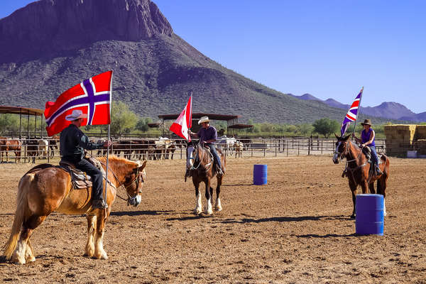 Riders playing mounted western games in Arizona at White Stallion ranch