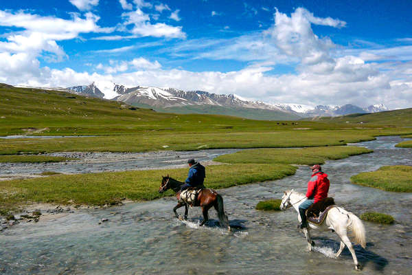 Riders trail riding in Kyrgyzstan