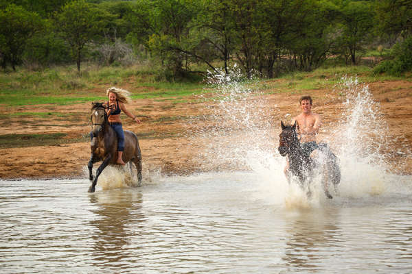 Riding in the dam at Ant's lodges in the Waterberg, South Africa