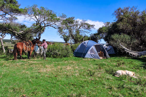 Setting camp after a day in the saddle