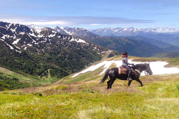Trail rider in the Pyrenees on a pack trip
