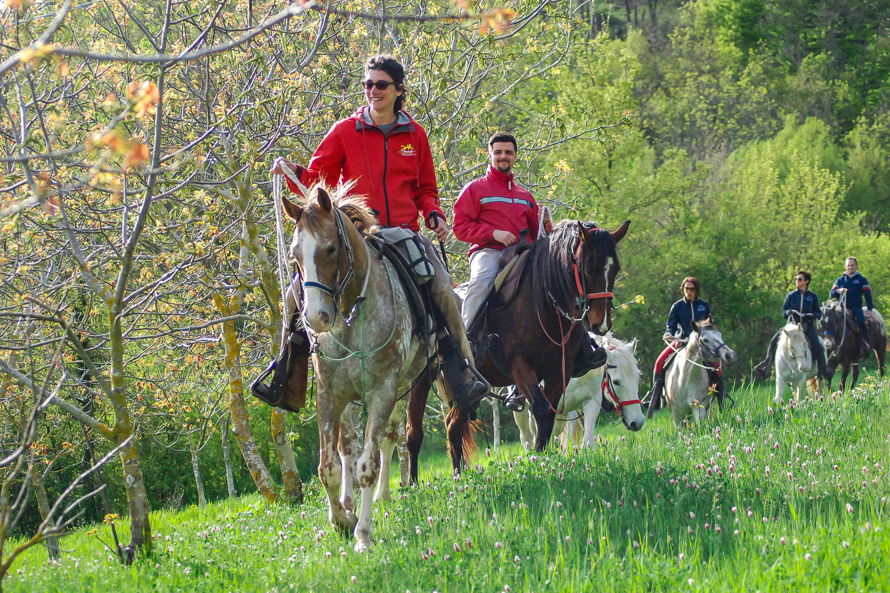 Group of western riders in Tuscany, Italy