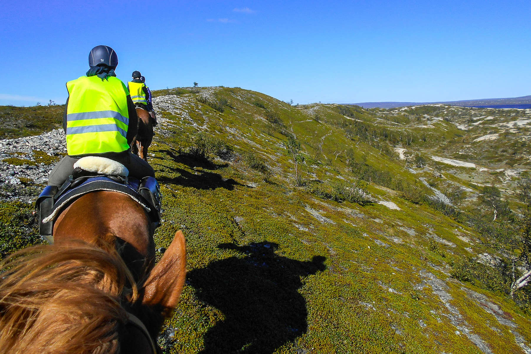 Horseback riders riding in Lapland, Finland