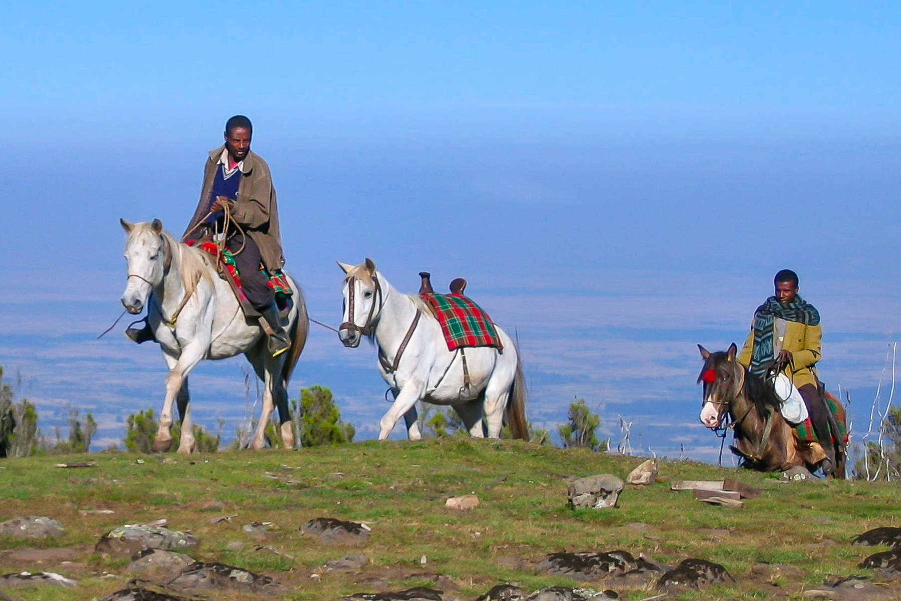 Horseback riders trail riding in Ethiopia