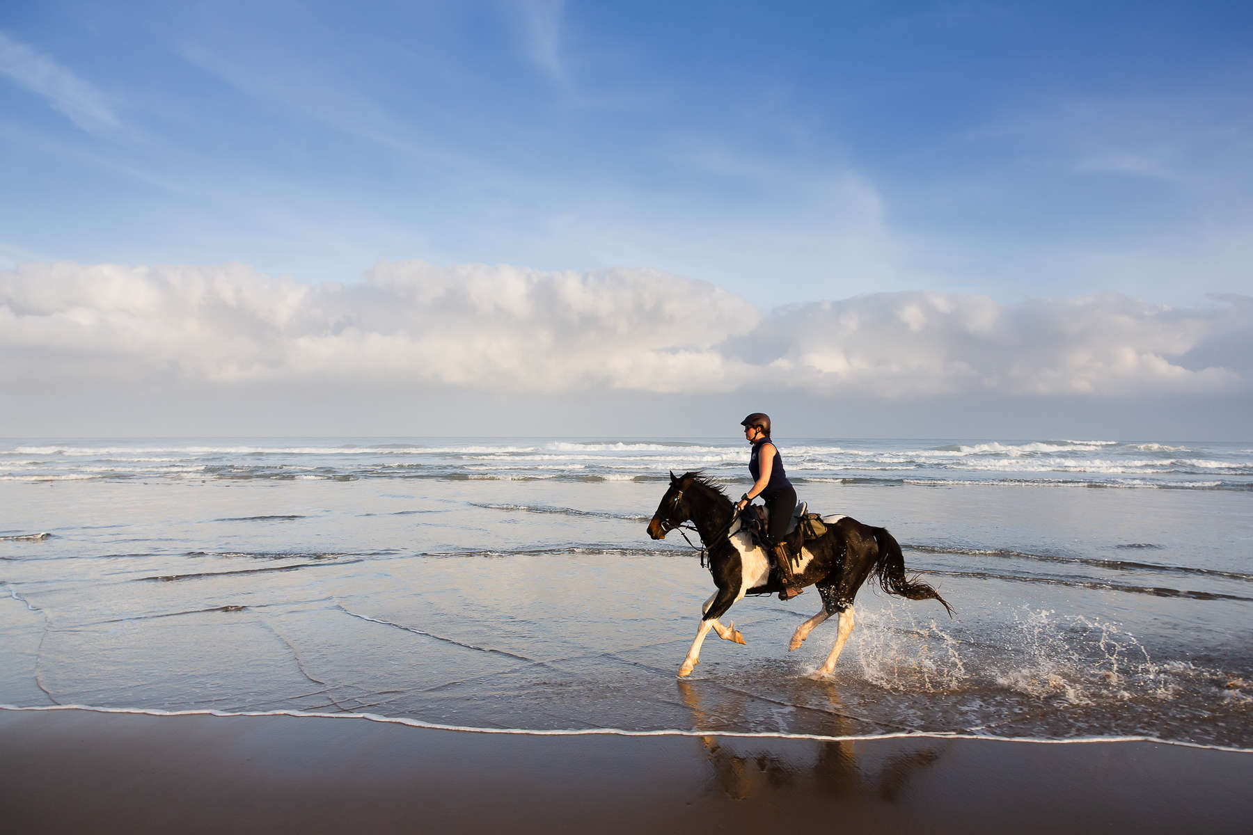 Riding cantering along the beach in South Africa