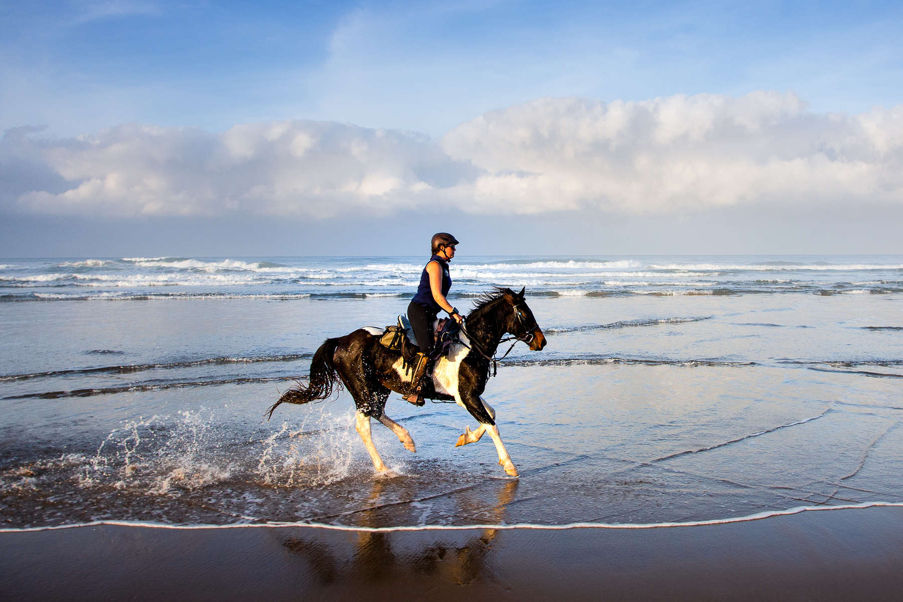 Riding cantering along the beach in South Africa