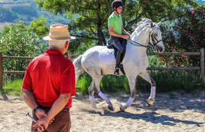 Rider enjoying a dresssage lesson with Georges Malleroni at Alcainça near Lisbon