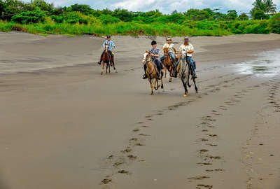 Group of riders cantering in a beach in Costa Rica