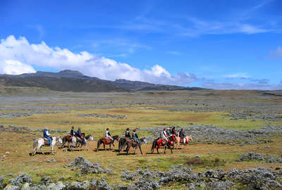 Group of riders on a trail riding expedition in Ethiopia