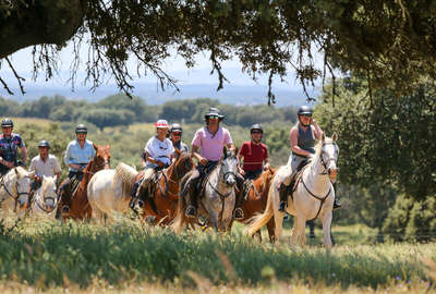 Horses and riders on a horse vacation in Portugal