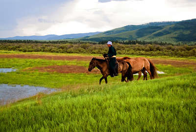 Riding trails across The Kentii Steppes in Mongolia