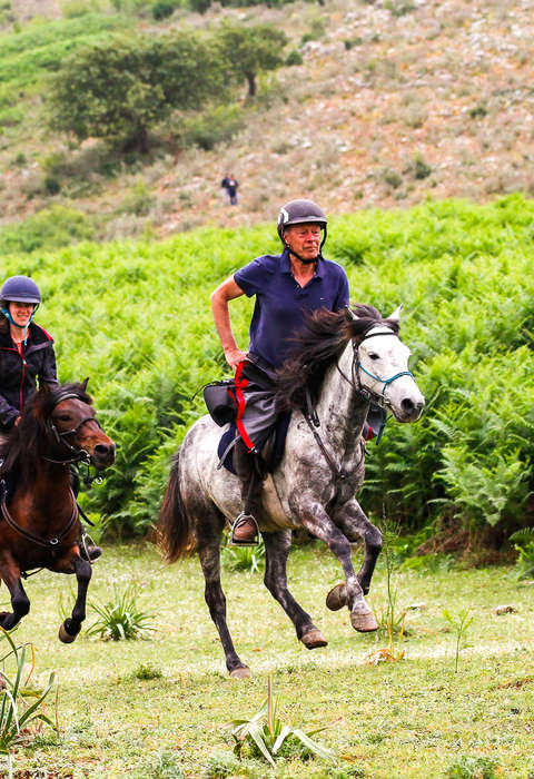 A really fun ride for riders of an intermediate or advanced level! Riders enjoying a short canter on a trail riding holiday in Albania