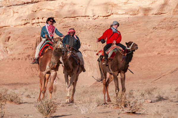 Camel riding on trail in Jordan