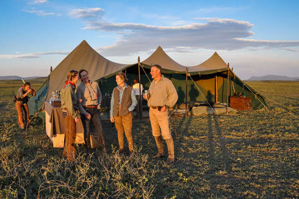 Camp set up in the savannah in Tanzania