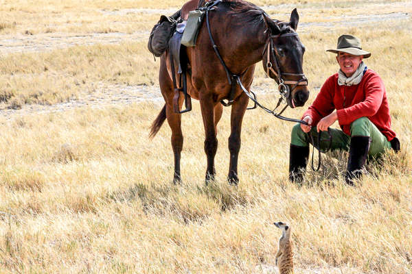 David Foot and a lemur in Botswana