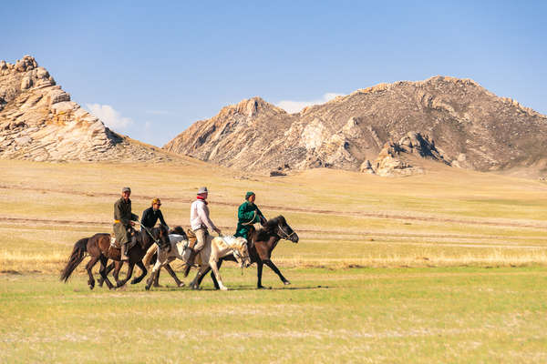 Group of riders in the Gobi in Mongolia