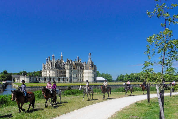 Group of riders riding to Chambord in the Loire Valley