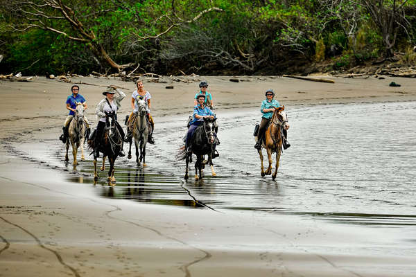 Group of riders walking along the beach in Costa Rica