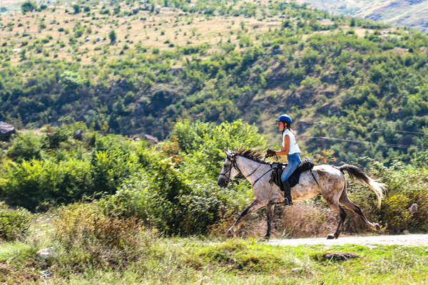 Horse and rider enjoying a canter in Albania