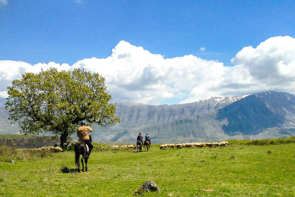 Horseback riders in the mountains of Albania