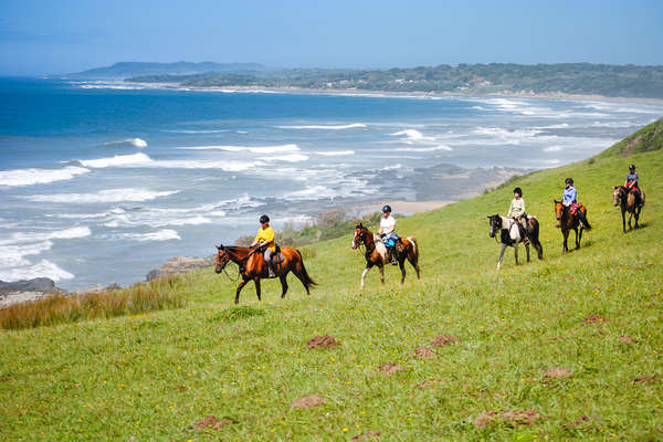 Horseback riders on a riding holiday in South Africa, trail riding