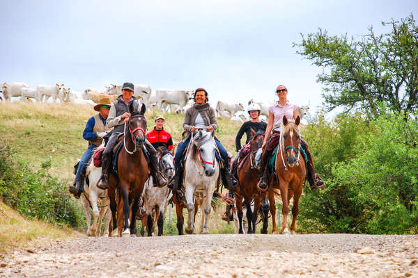 Horseback riders on the Etruscan trail, Tuscany