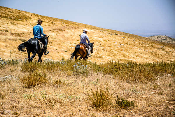 Riders exploring the Atlas Mountains on a horse, Morocco