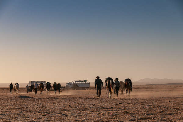 Riders heading back to camp on a trail ride