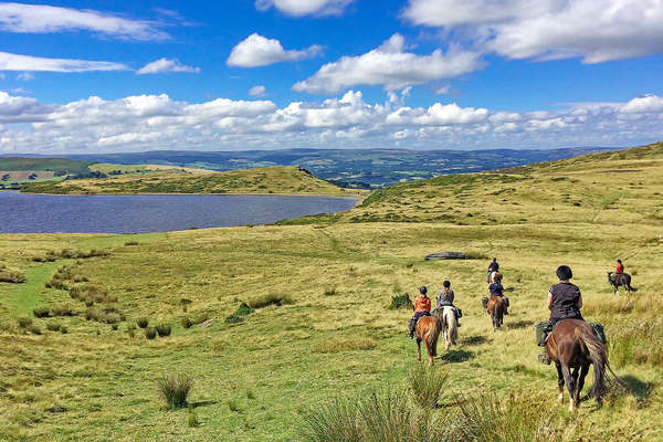 Riders in the countryside in Wales, UK riding holiday