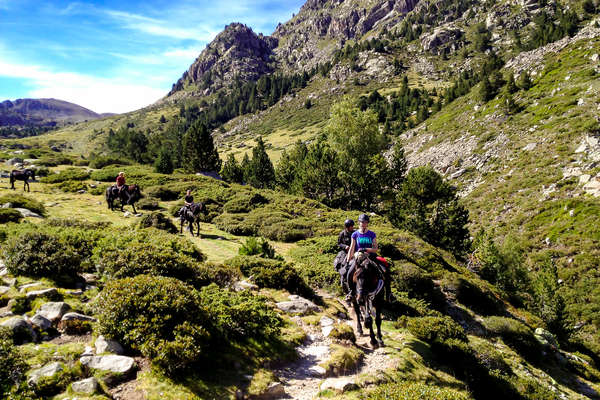 Riders in the Pyrenees mountains