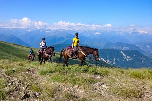 Riders on a scenic trail ride in the Pyrenees