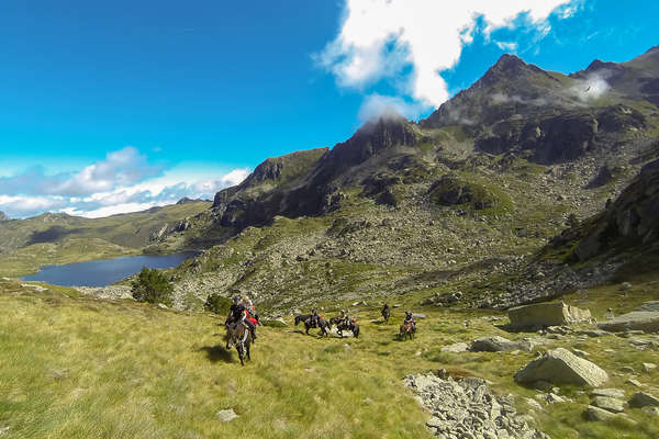 Riders on the Three Countries trail ride in the Pyrenees