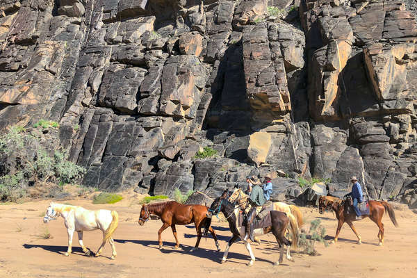 Riders relishing the view of the setting in Namibia