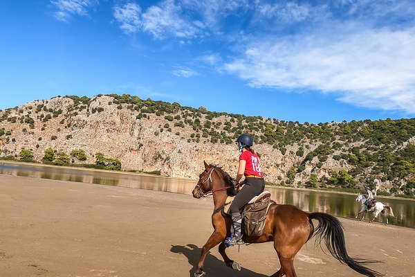 Riders riding along a desert in Turkey