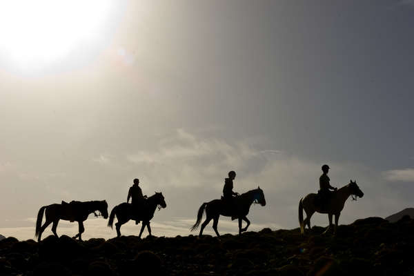 Riders riding in the Atlas mountains near Marrakesh