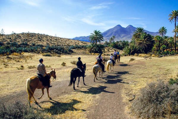 Riders riding their horses in Spain