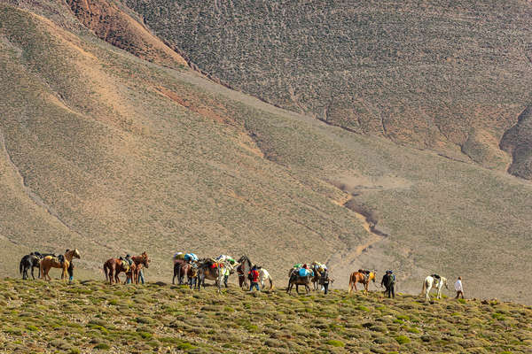 Riders taking a break during a horseback vacation in Morocco