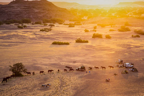 Riding camp set up in Damaraland, Namibia, during a horse safari