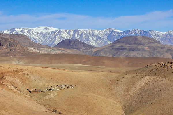 The snowy peaks of the Atlas mountains in Morocco