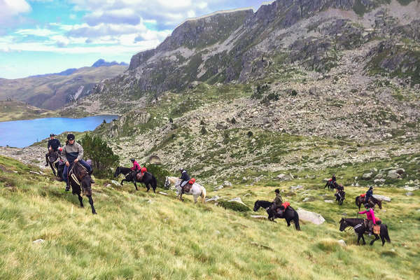 Trail riders in the French Spanish Pyrenees in Europe