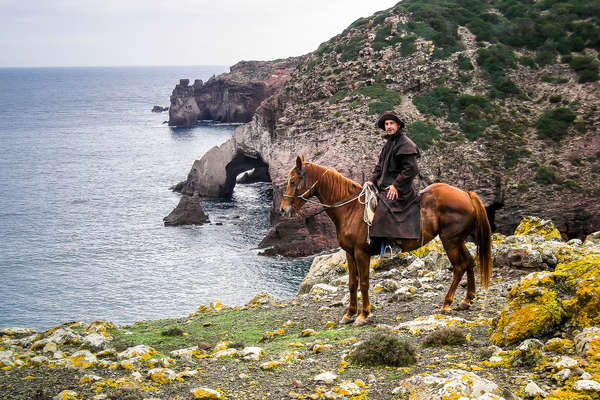 Trail riding guide standing with his horse for a photo during a trail riding holiday