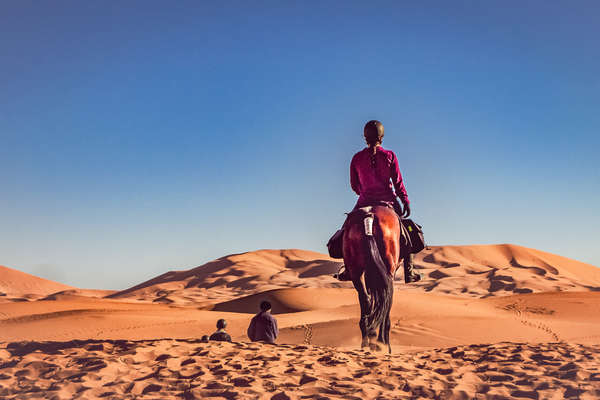 Trail riding in the Sahara in Morocco to the sand dunes of Merzouga