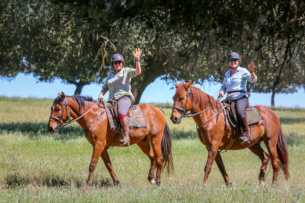 Two riders on a riding holiday in Portugal