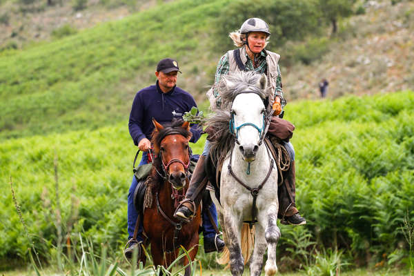 Two riders on a trail ride in Albania